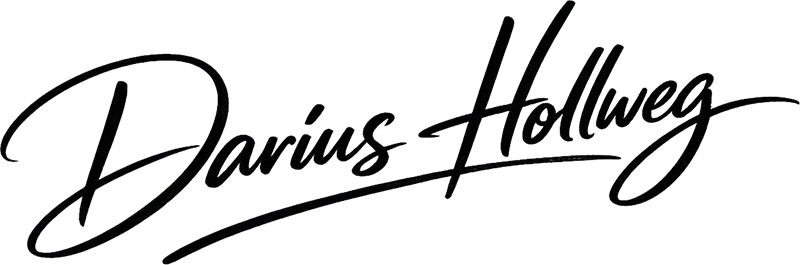 Holzbau Hollweg - Grafische Signatur von Darius Hollweg Stilisierte Unterschrift von Darius Hollweg in schwarzer Schreibschrift